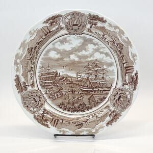Royal Staffordshire J & G Meakin Brown Ironstone Plate Harbor Colonial 10.25"